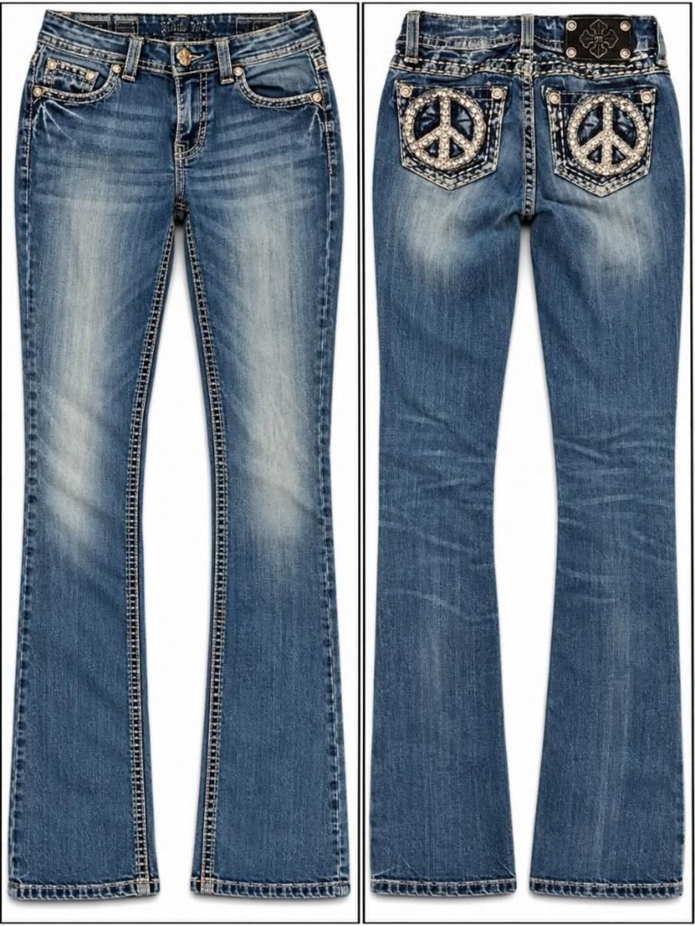 Miss Me Girls Size 12 Skinny Jeans Peace Sign Rhinestone Pockets skuL